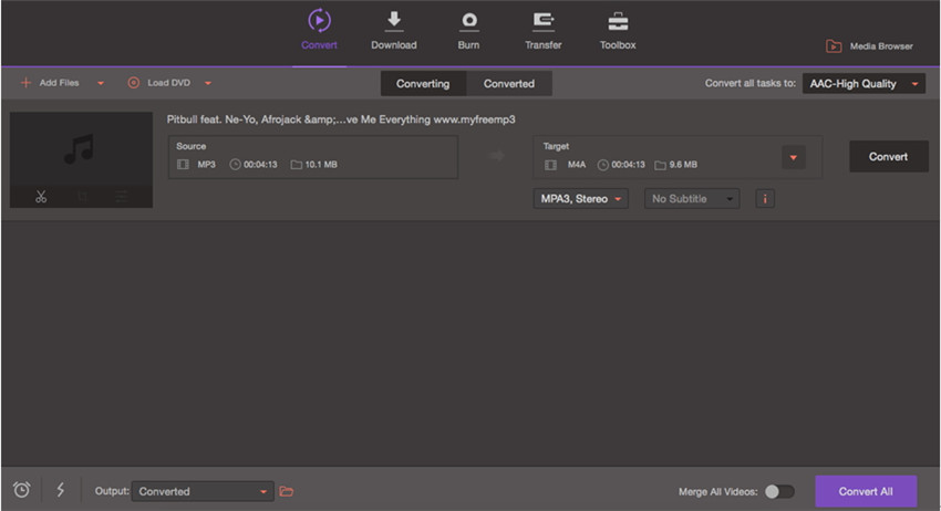 start mp3 to m4a conversion