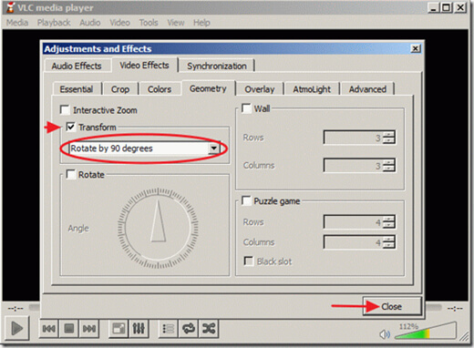 Rotate video via vlc